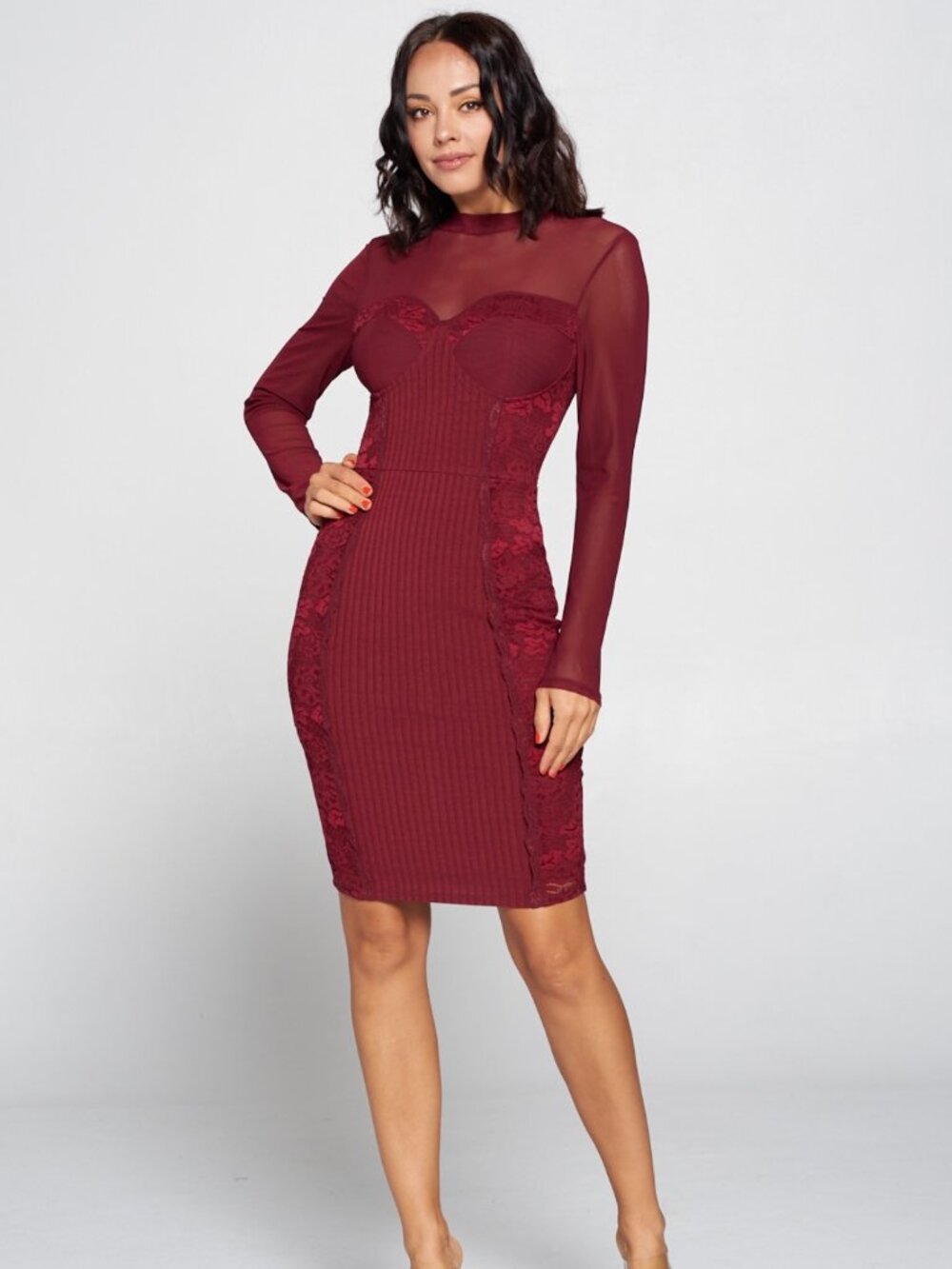 D40-Mesh Long Sleeve Dress